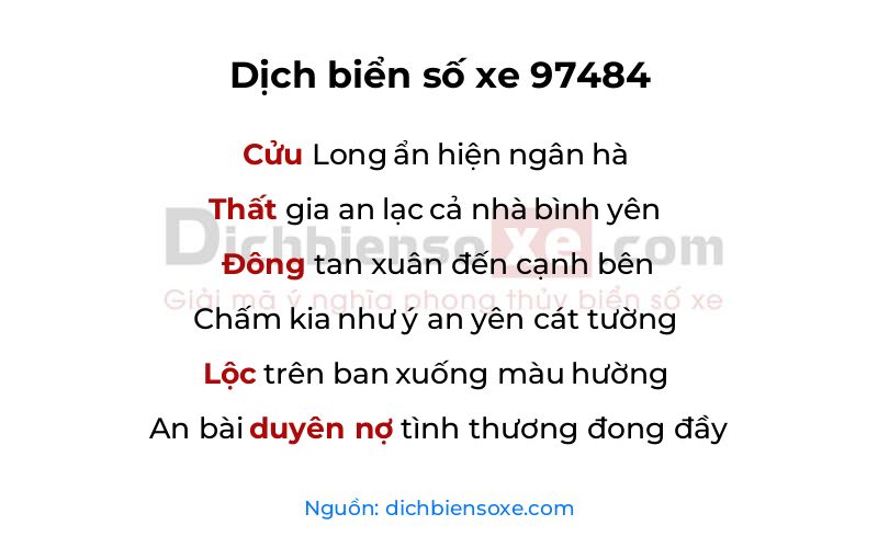 Dịch thơ biển số 97484