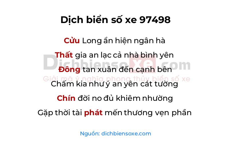 Dịch thơ biển số 97498