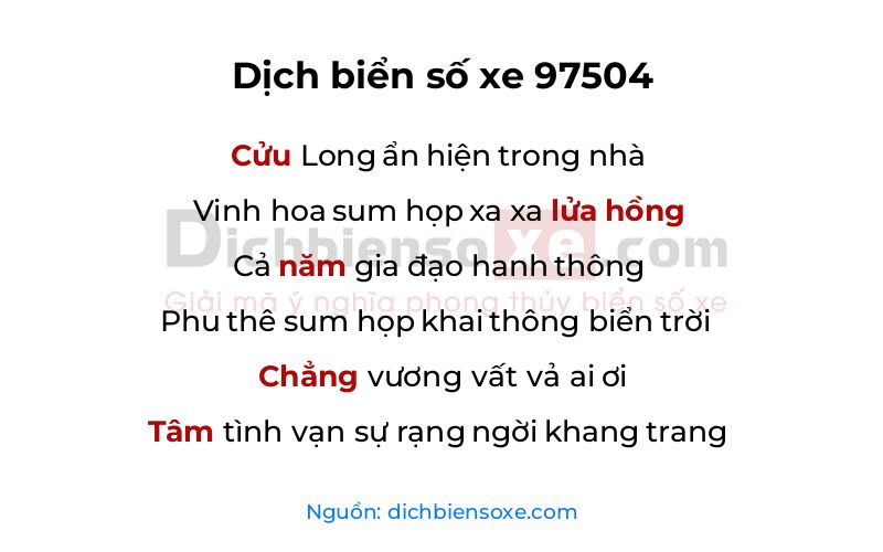 Dịch thơ biển số 97504