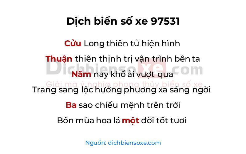 Dịch thơ biển số 97531