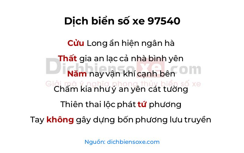Dịch thơ biển số 97540