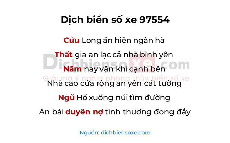 Dịch thơ biển số 97554