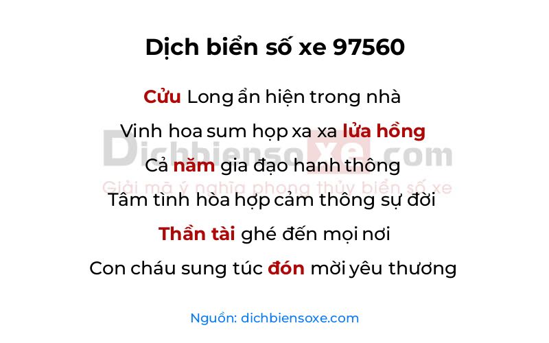 Dịch thơ biển số 97560