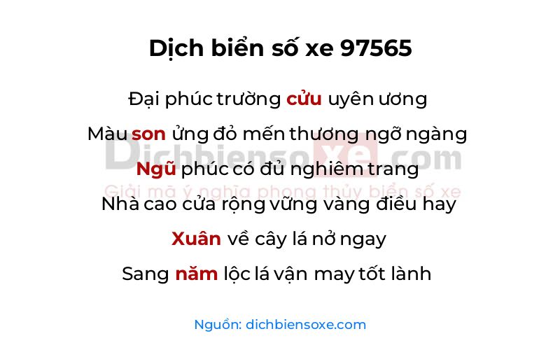 Dịch thơ biển số 97565