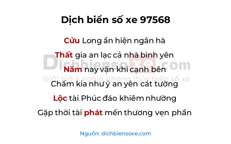 Dịch thơ biển số 97568
