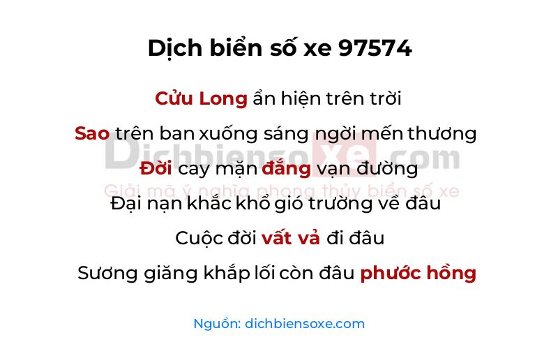 Dịch thơ biển số 97574