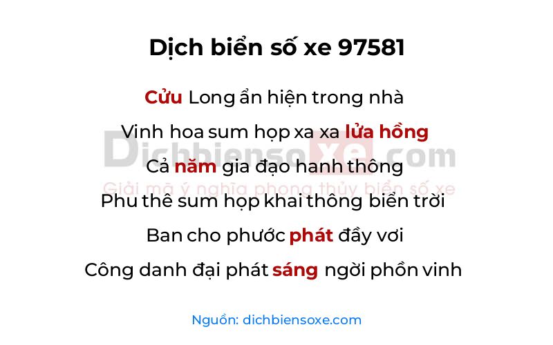 Dịch thơ biển số 97581