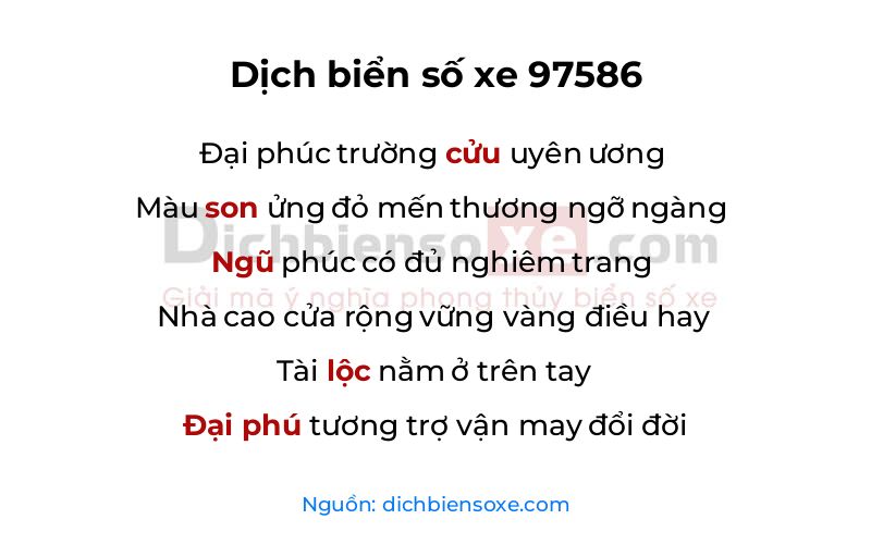 Dịch thơ biển số 97586