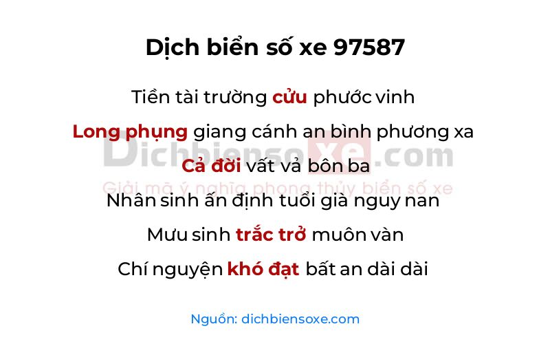 Dịch thơ biển số 97587