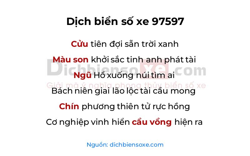 Dịch thơ biển số 97597