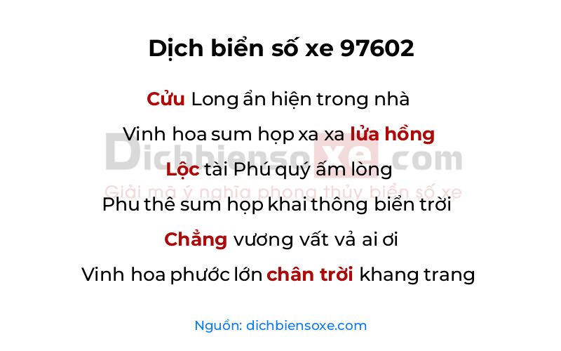 Dịch thơ biển số 97602