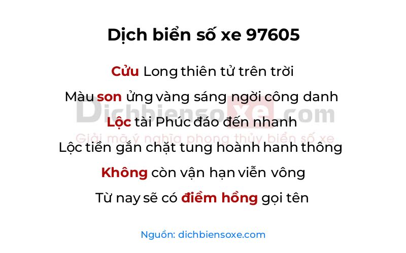 Dịch thơ biển số 97605