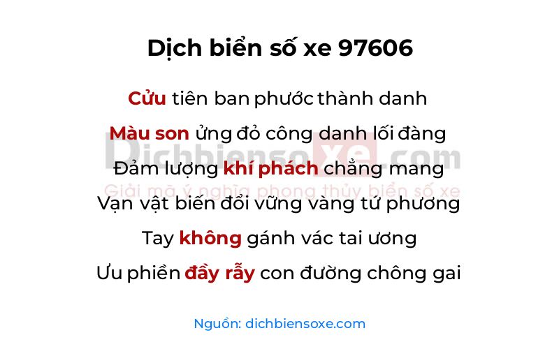 Dịch thơ biển số 97606
