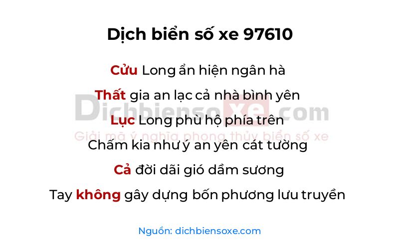 Dịch thơ biển số 97610