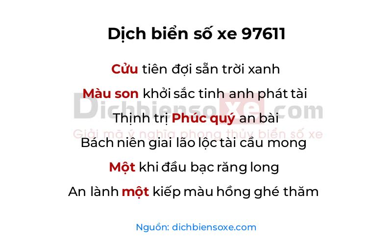 Dịch thơ biển số 97611