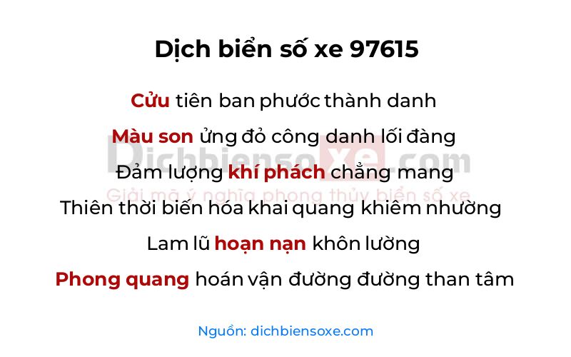 Dịch thơ biển số 97615