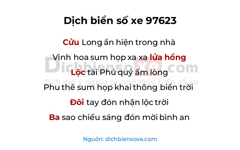 Dịch thơ biển số 97623