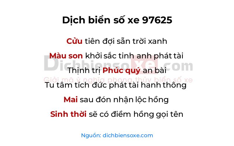Dịch thơ biển số 97625