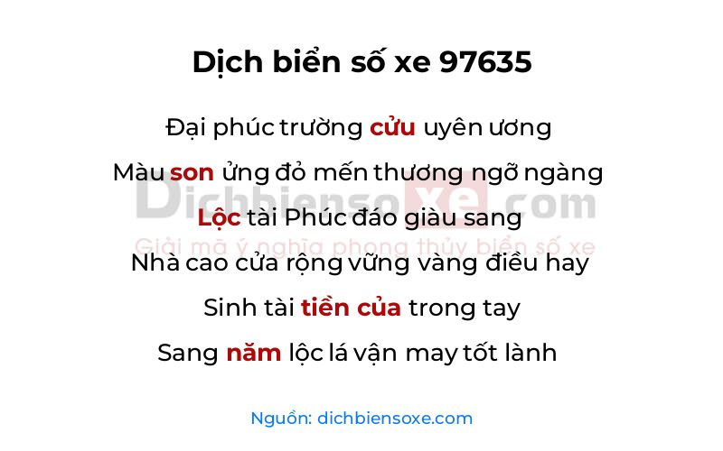 Dịch thơ biển số 97635
