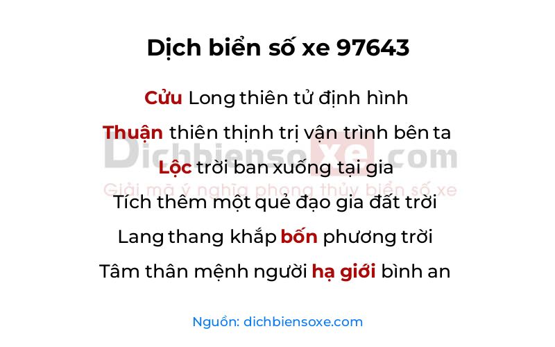 Dịch thơ biển số 97643