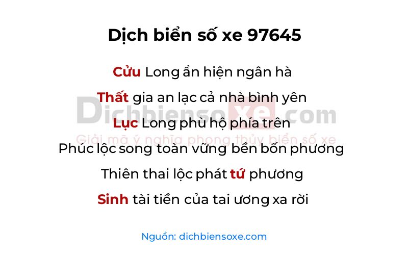Dịch thơ biển số 97645