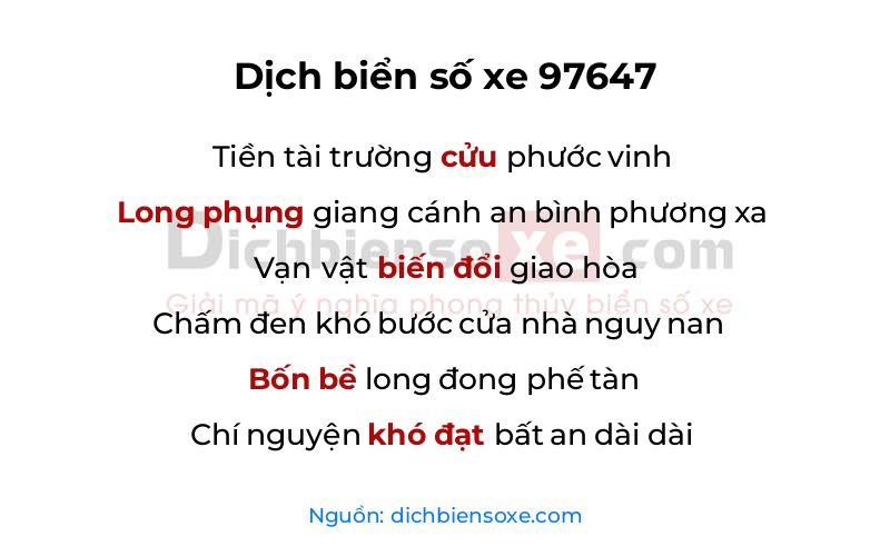 Dịch thơ biển số 97647