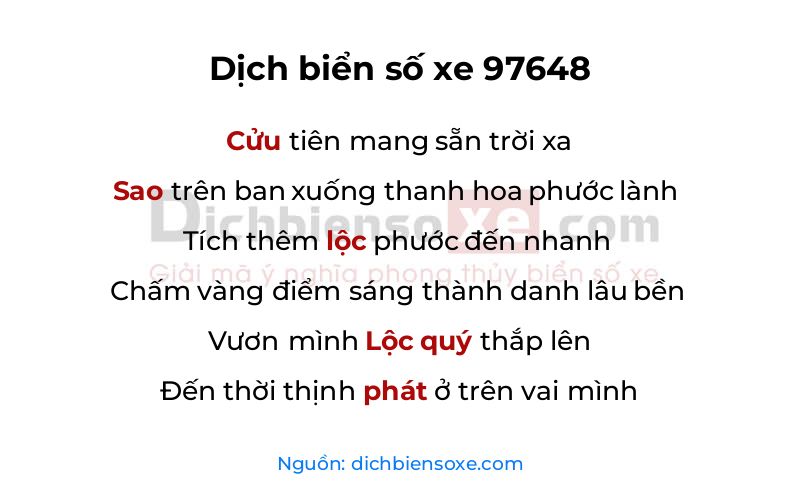 Dịch thơ biển số 97648