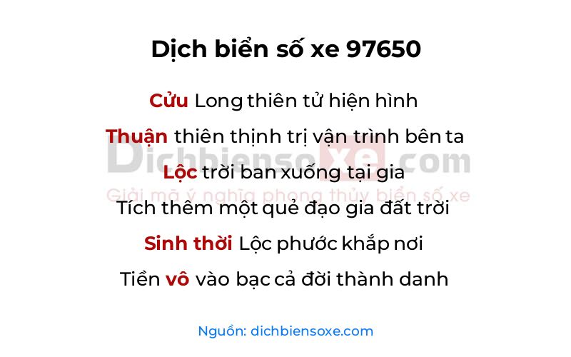Dịch thơ biển số 97650
