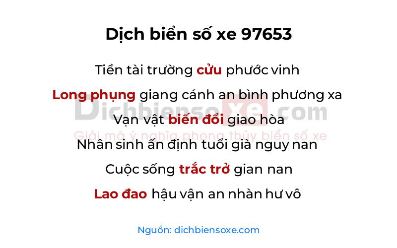 Dịch thơ biển số 97653
