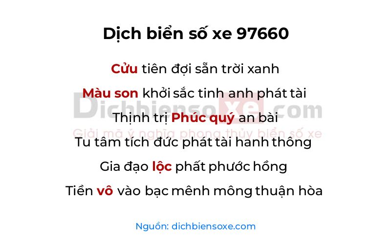 Dịch thơ biển số 97660