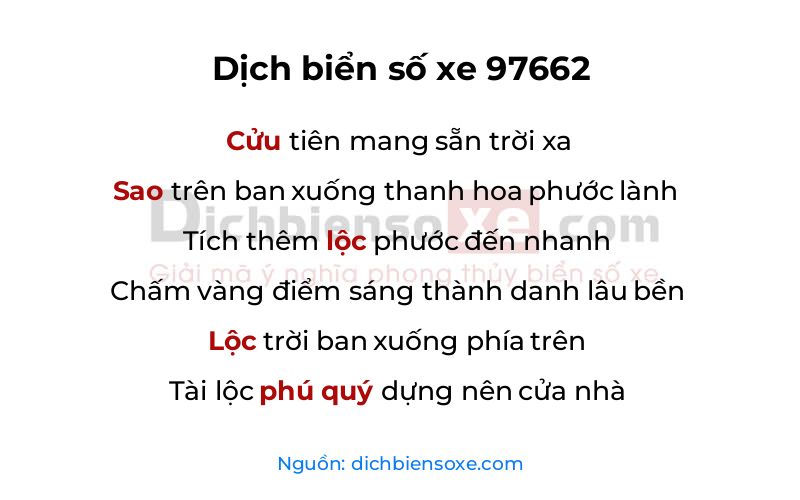 Dịch thơ biển số 97662