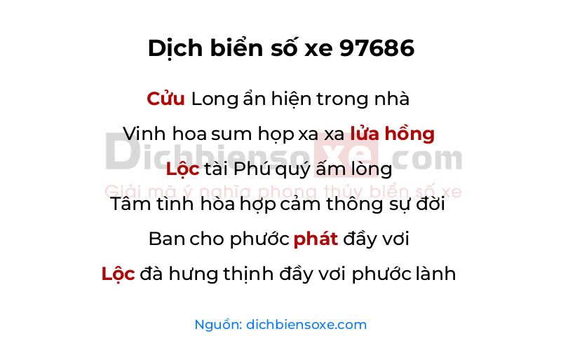 Dịch thơ biển số 97686