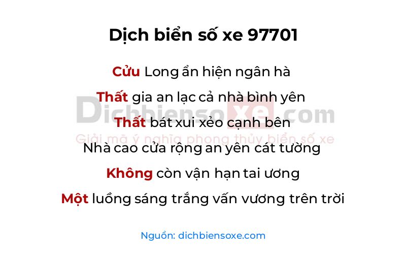 Dịch thơ biển số 97701