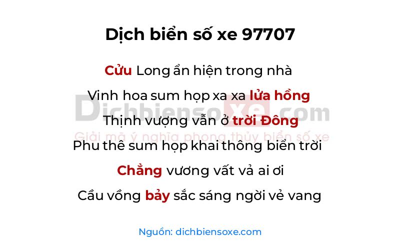 Dịch thơ biển số 97707