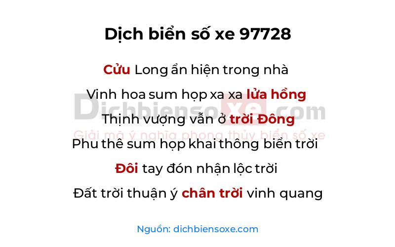 Dịch thơ biển số 97728