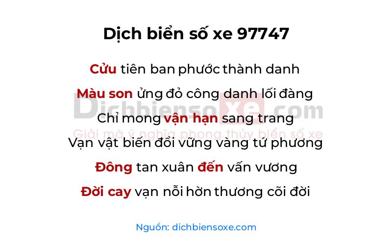 Dịch thơ biển số 97747