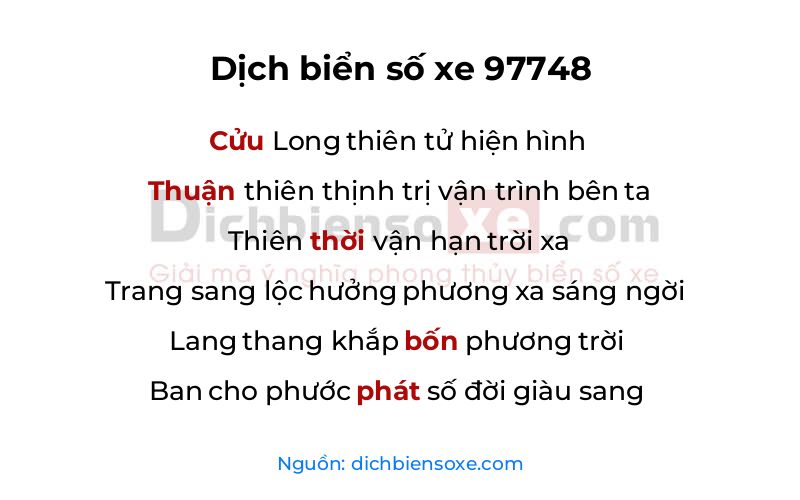 Dịch thơ biển số 97748