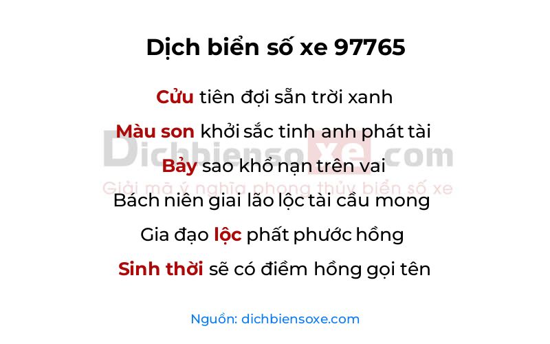 Dịch thơ biển số 97765