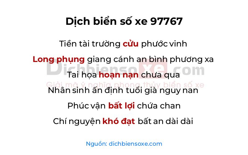Dịch thơ biển số 97767