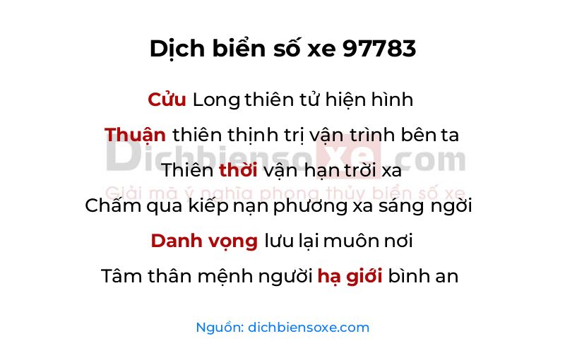 Dịch thơ biển số 97783
