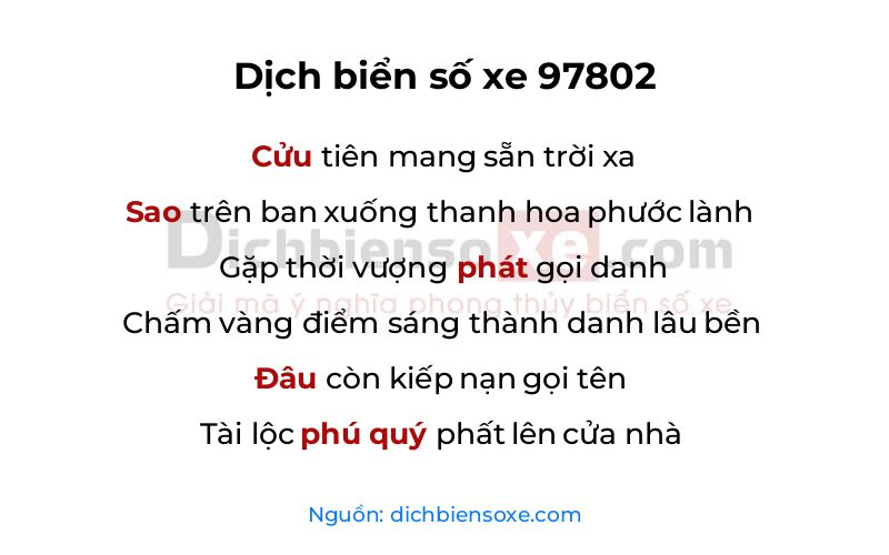 Dịch thơ biển số 97802