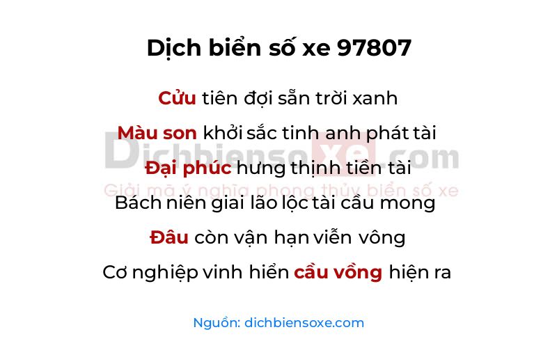 Dịch thơ biển số 97807