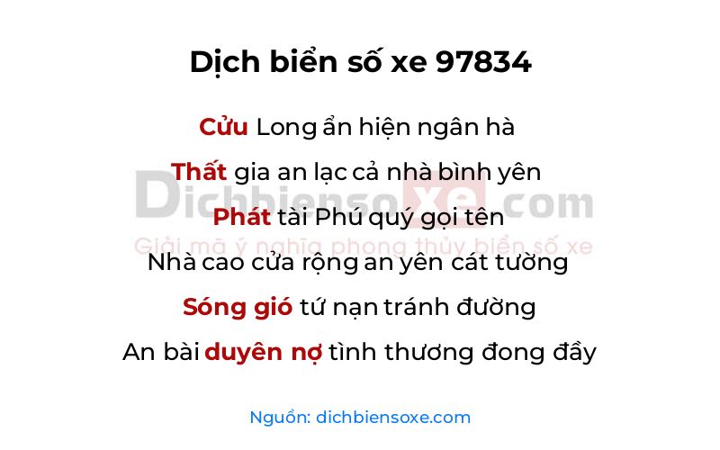 Dịch thơ biển số 97834