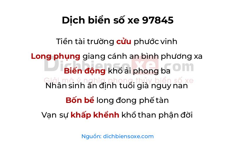 Dịch thơ biển số 97845