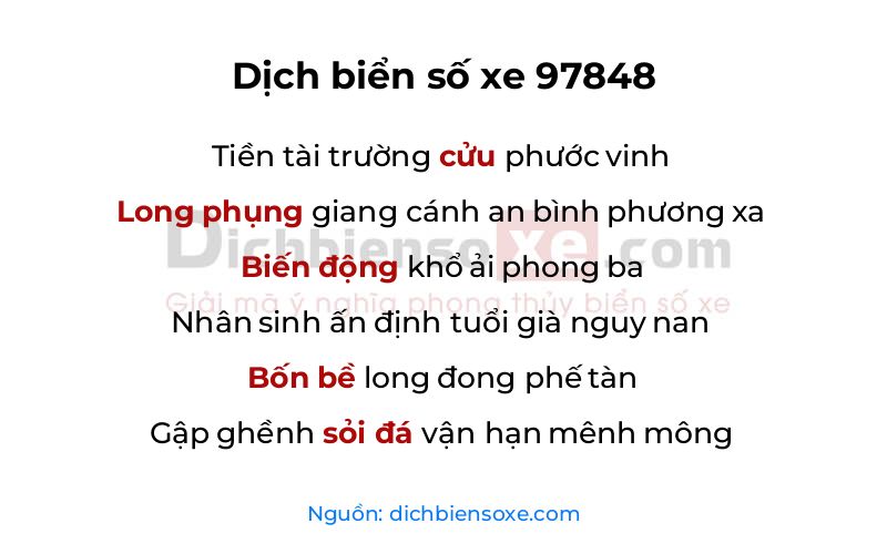Dịch thơ biển số 97848