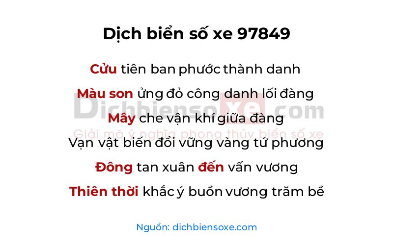 Dịch thơ biển số 97849