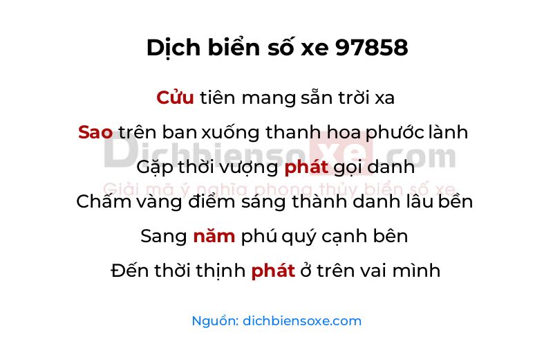Dịch thơ biển số 97858