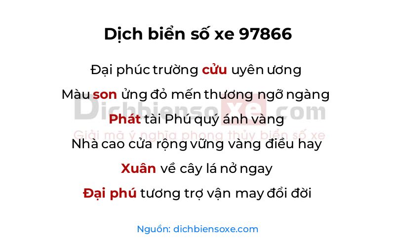 Dịch thơ biển số 97866