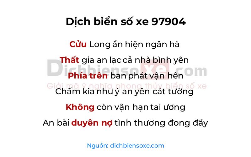 Dịch thơ biển số 97904