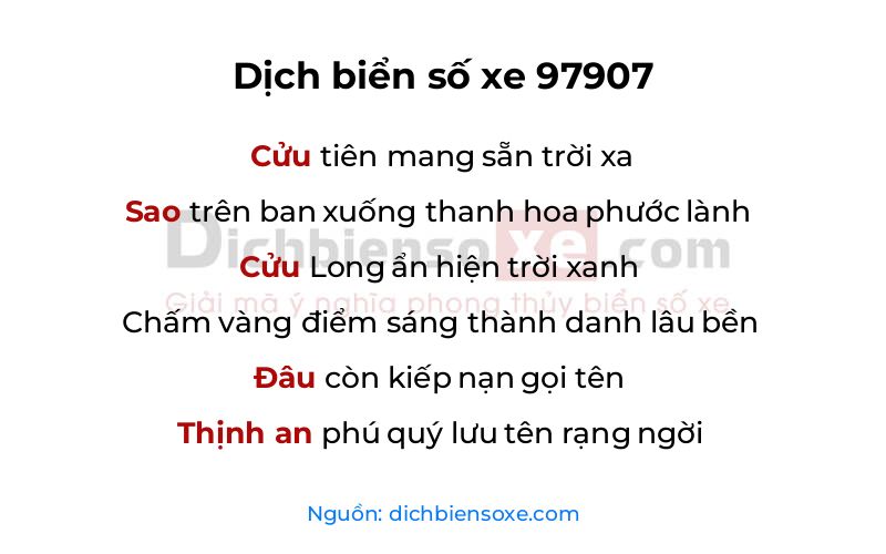 Dịch thơ biển số 97907